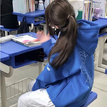 Getadme-Y2k Blue Hoodies Streetwear Women Oversized Aesthetic Fleece Pullover Vintage Korean Fashion Winter Sweatshirt Hippie